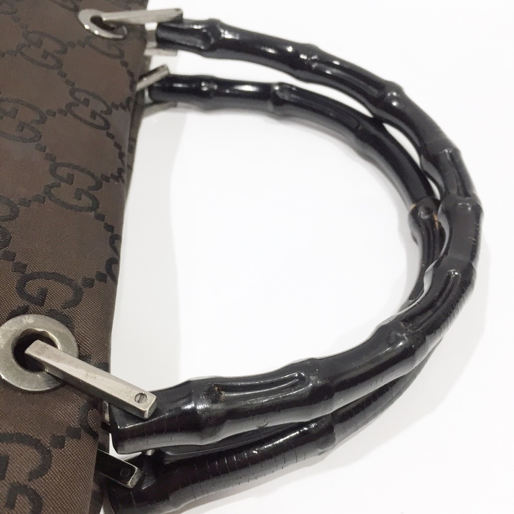 ❤️SOLD❤️Gucci brown and black monogram nylon bamboo handle vintage tote bag - Picture 7 of 14